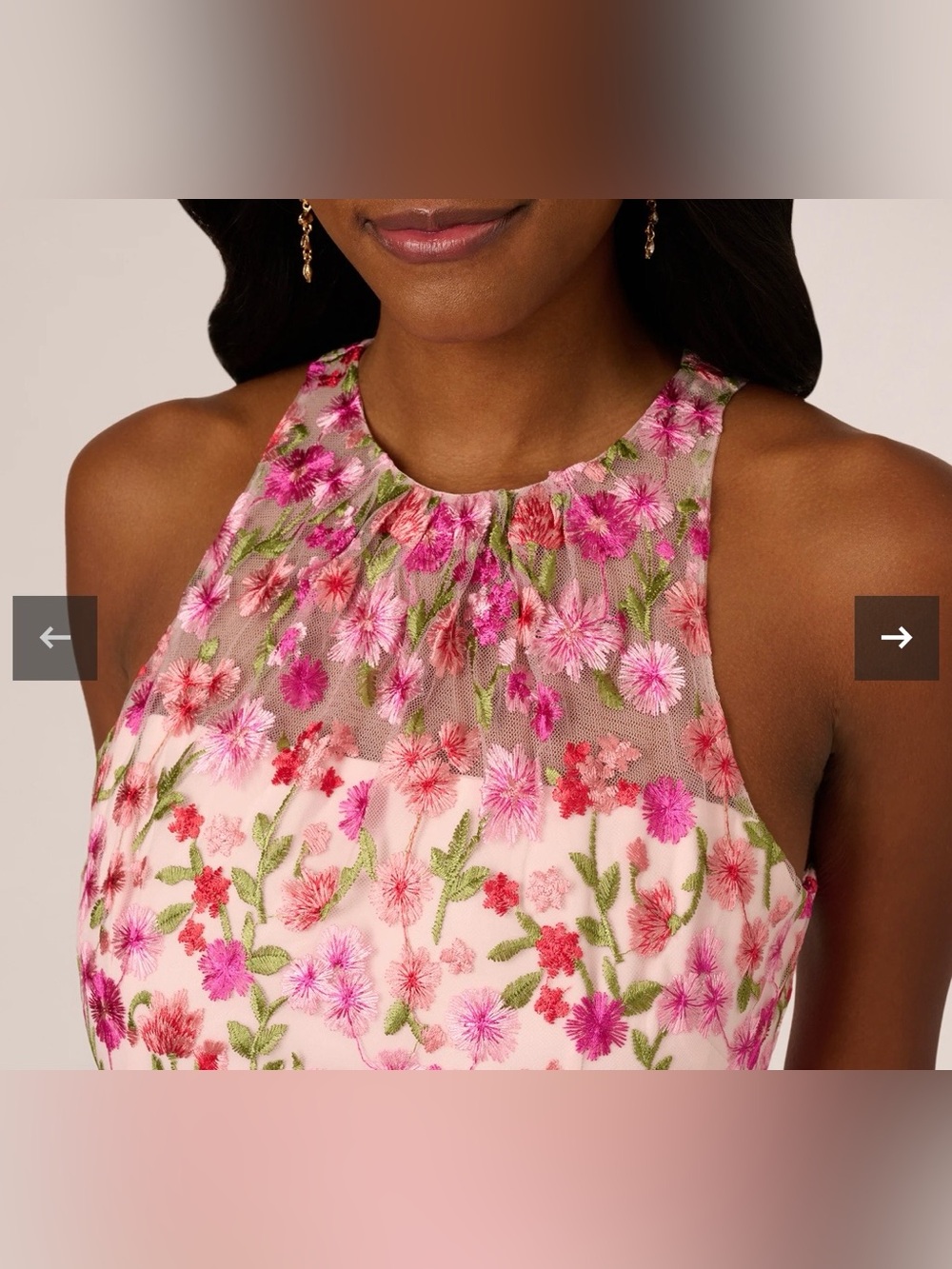 NWT Adrianna Papell Floral Embroidered Flounce Halter Pink Multi Dress Size 10 - Picture 6 of 16